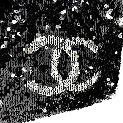 CHANEL Vintage CC Logo Sequins Chain Shoulder Bag Black Silver Leather 902342