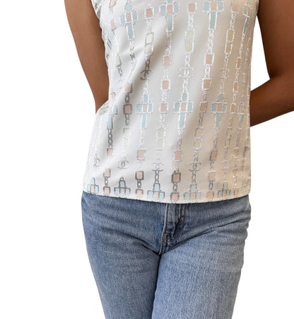 CHANEL Vintage 07C CC Mark Logo Glitter Camisole Top #36 Gray Silver Polyester