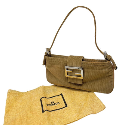 FENDI Vintage FF Logo Corduroy Mamma Baguette Shoulder Mini Bag Light Brown Zip