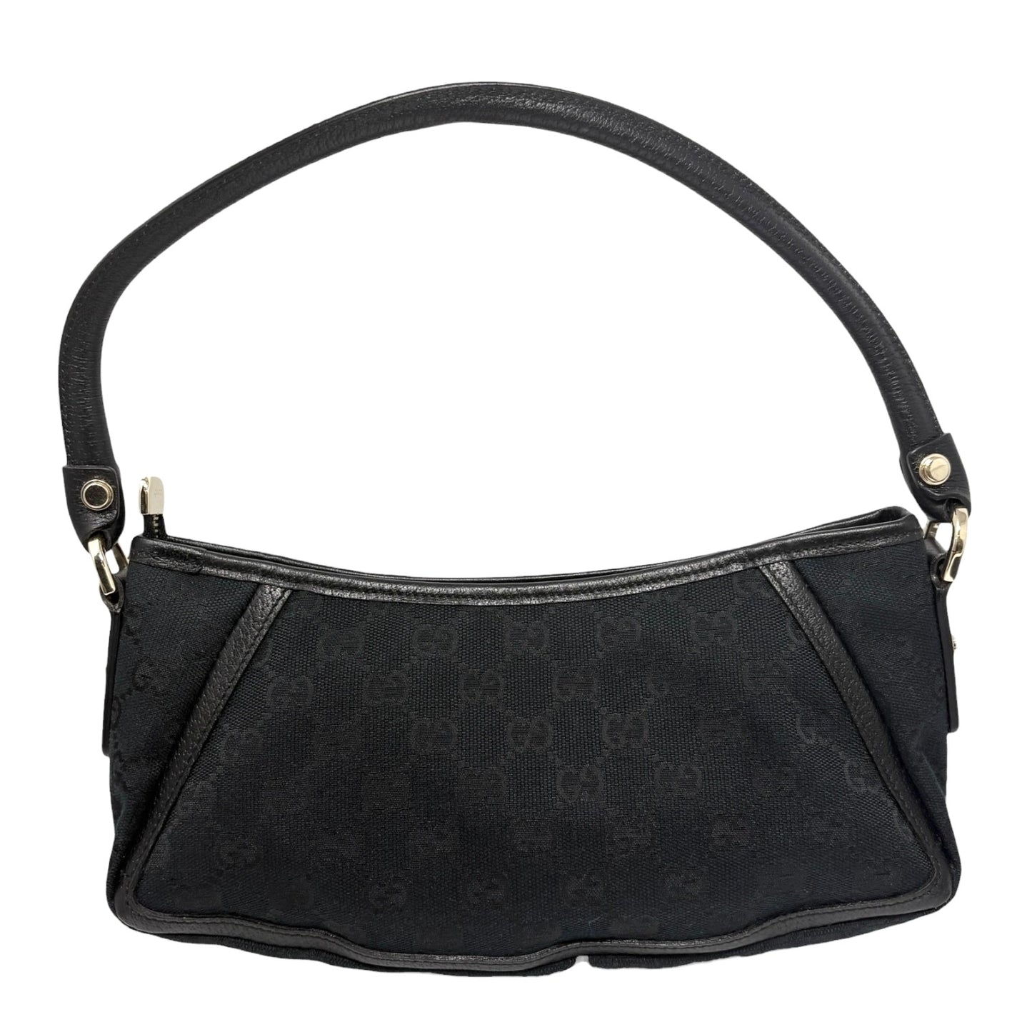 GUCCI Vintage GG Monogram Abbey Canvas Shoulder Bag Dark Blue Black Gold