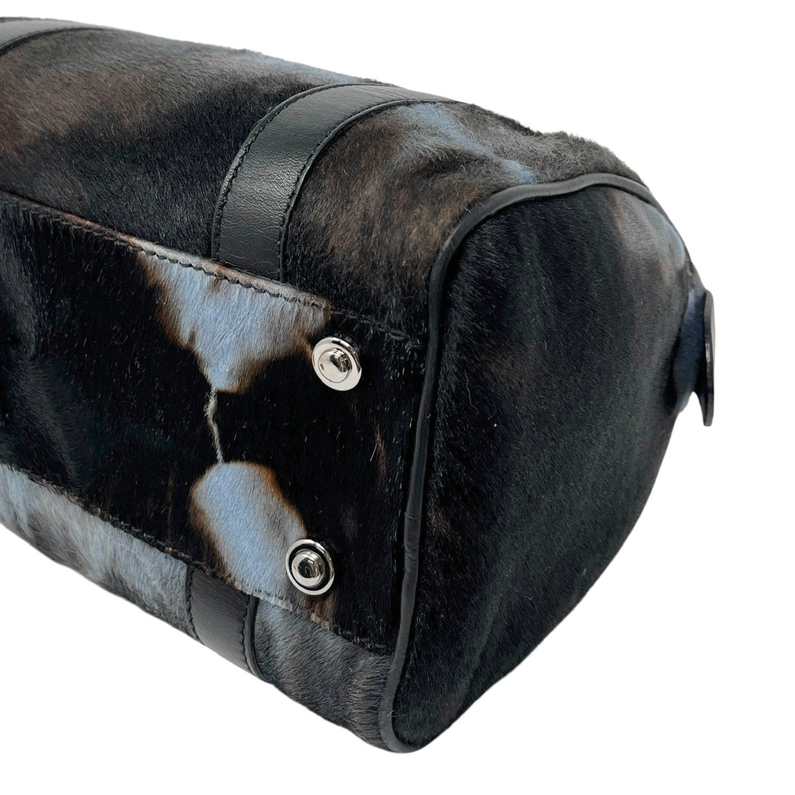 Christian Dior Vintage Mini Bowler Bag Padlock Tie Dye Calf Hair Black Blue