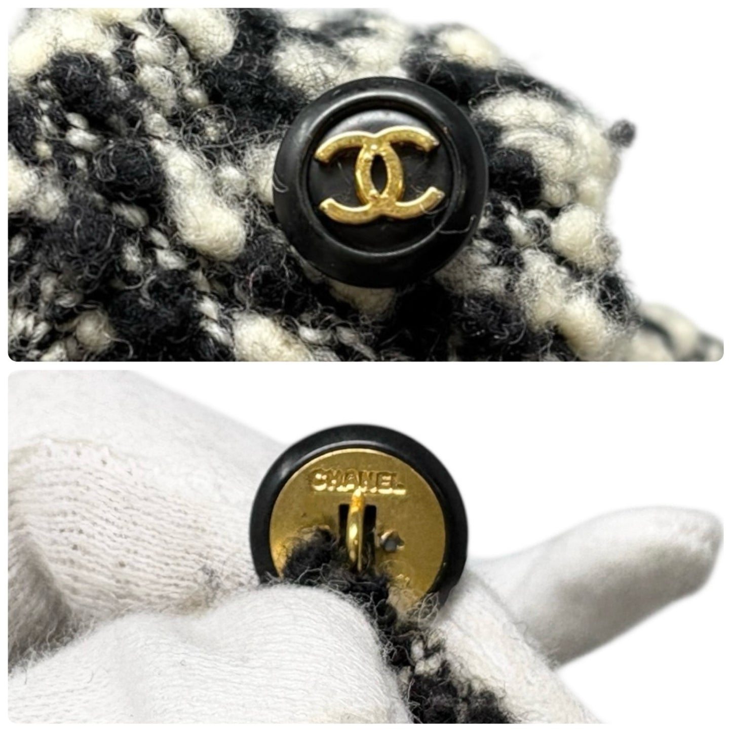 CHANEL Vintage 94A CC Logo Button Sequins Knit Sweater Dress #38 Black Wool