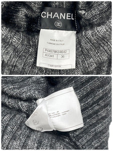 CHANEL Vintage P44578 CC Mark Turtleneck Sweater Top #36 Gray Cashmere RankAB+