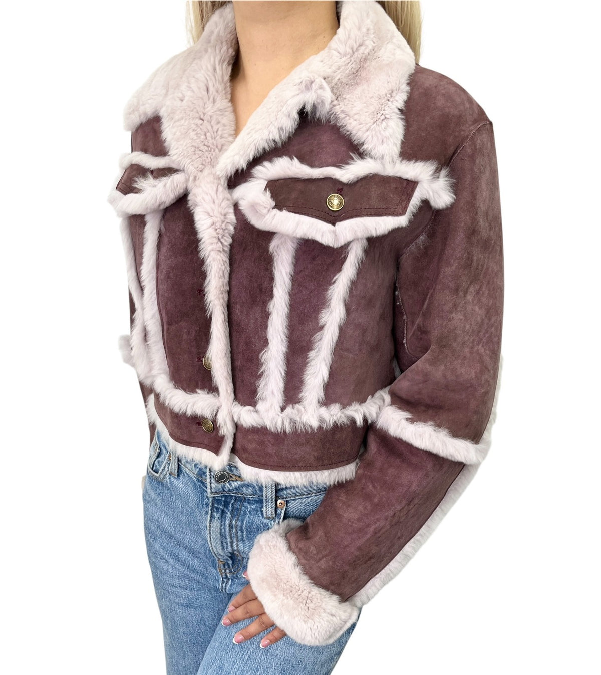 Christian Dior Vintage 2000 Cropped Fur Jacket #38 Dark Purple Suede 902361