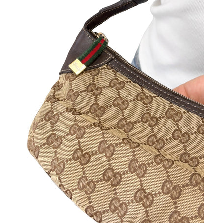GUCCI Vintage GG Monogram Web Stripe Mini Shoulder Bag Pochette Beige 902417