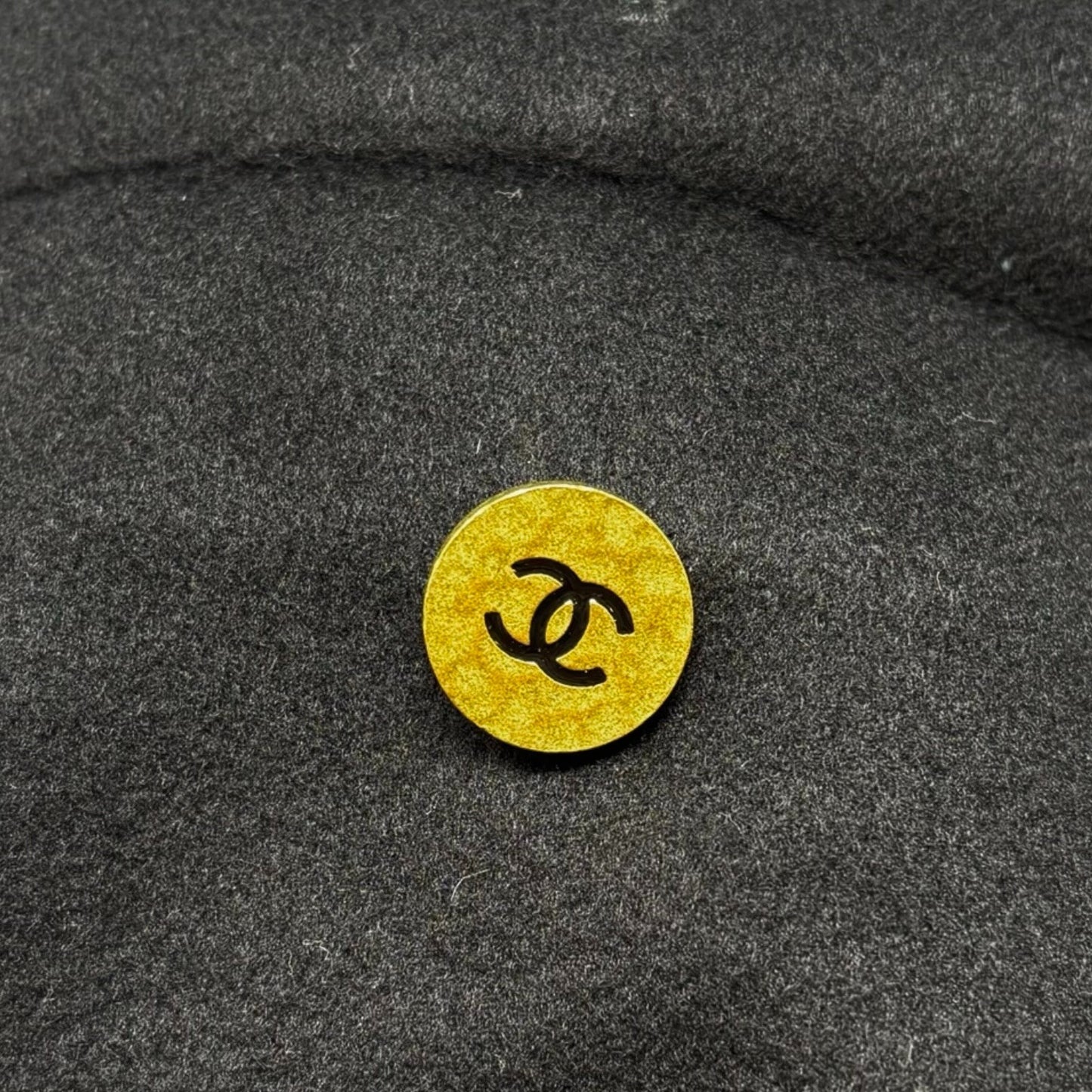 CHANEL Vintage CC Logo Button Cashmere Coat Jacket Belt Black Gold