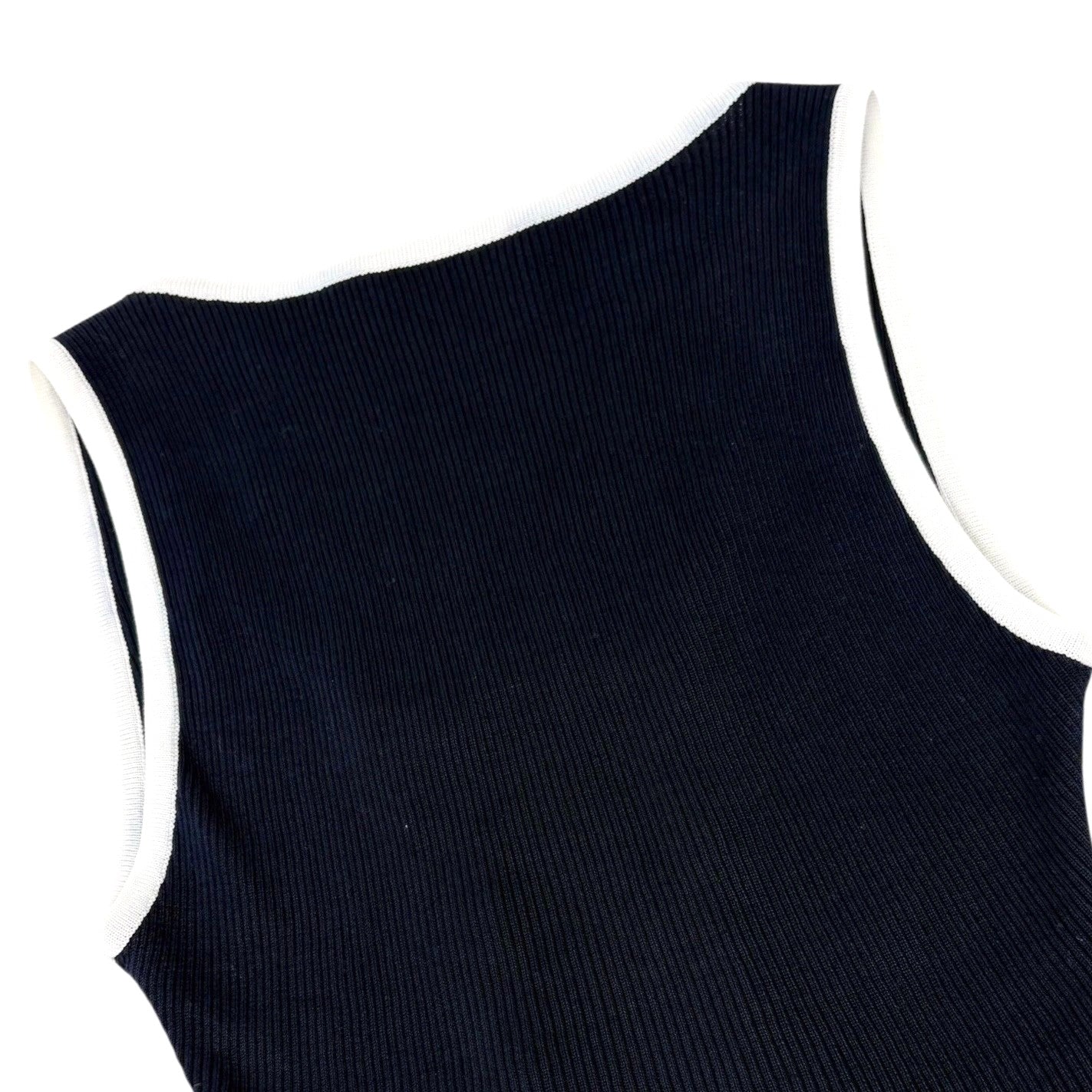 CHANEL Vintage 95P CC Button Ribbed Knit Cropped Tank Top #34 Dark Blue