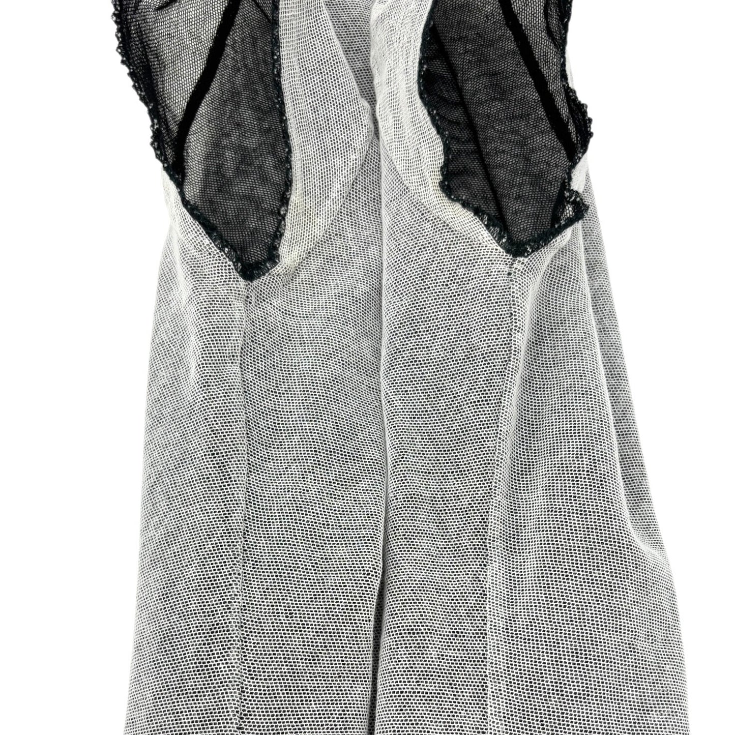 CHANEL Vintage 04P CC Logo Mesh Top #34 Cotton Spandex White Black Short Sleeve