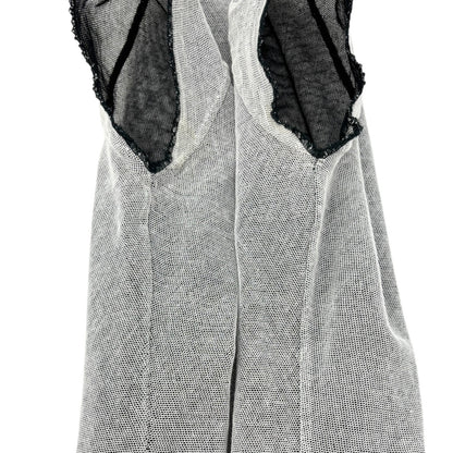 CHANEL Vintage 04P CC Logo Mesh Top #34 Cotton Spandex White Black Short Sleeve
