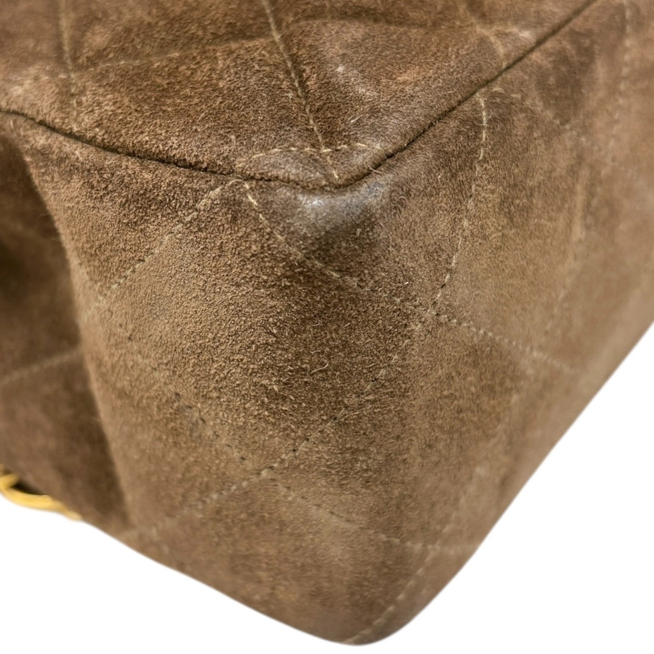 CHANEL Vintage CC Logo Suede Matelasse Backpack Bag Turn Rock Brown Gold