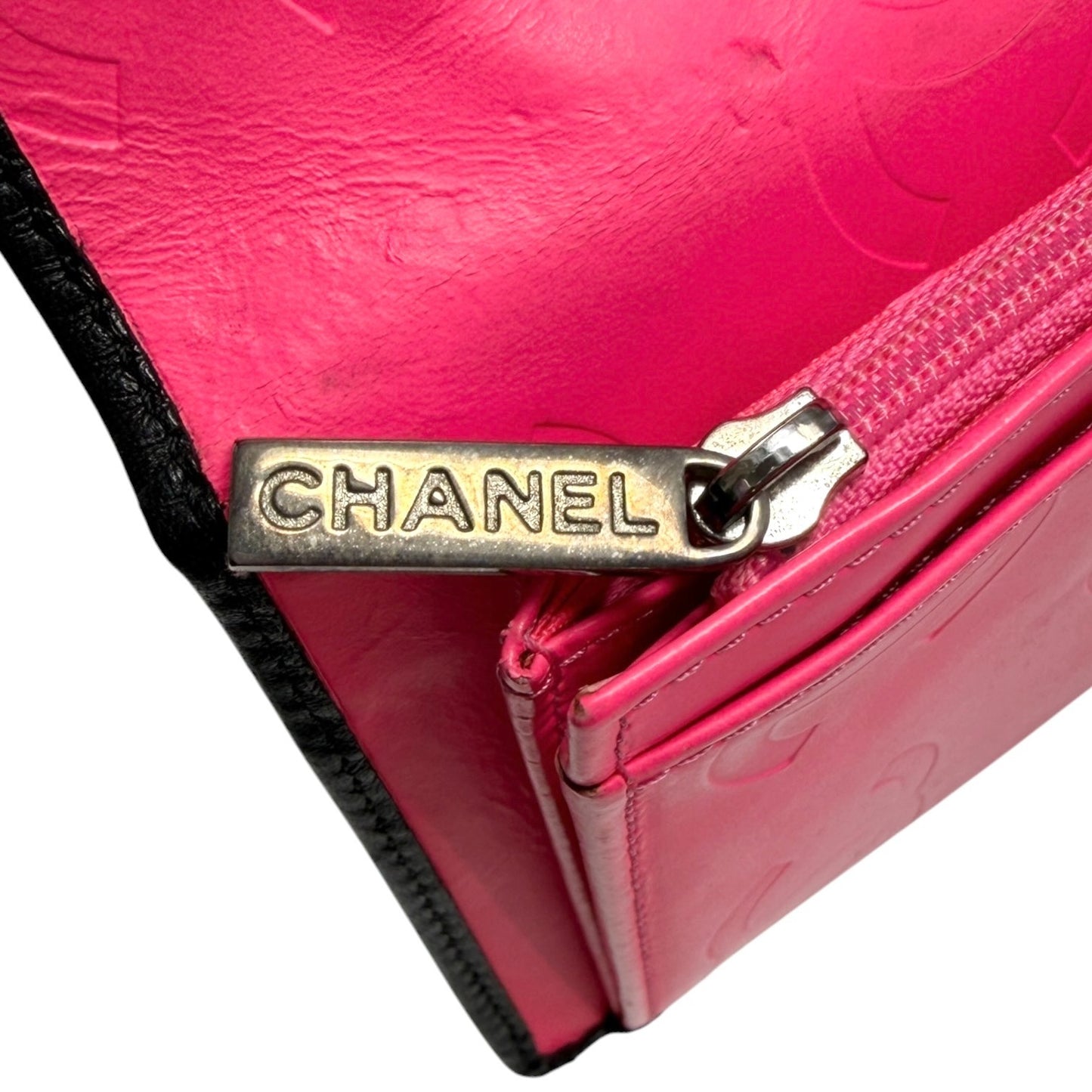 CHANEL Vintage Cambon Line CC Logo Quilted Wallet Black Pink Leather 902007