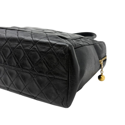 CHANEL Vintage Bic CC Logo Quilted Leather Hand Tote Bag Black Gold 902274