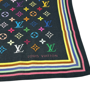LOUIS VUITTON Vintage LV Logo Monogram Multicolor Scarf Wrap Shawl Black