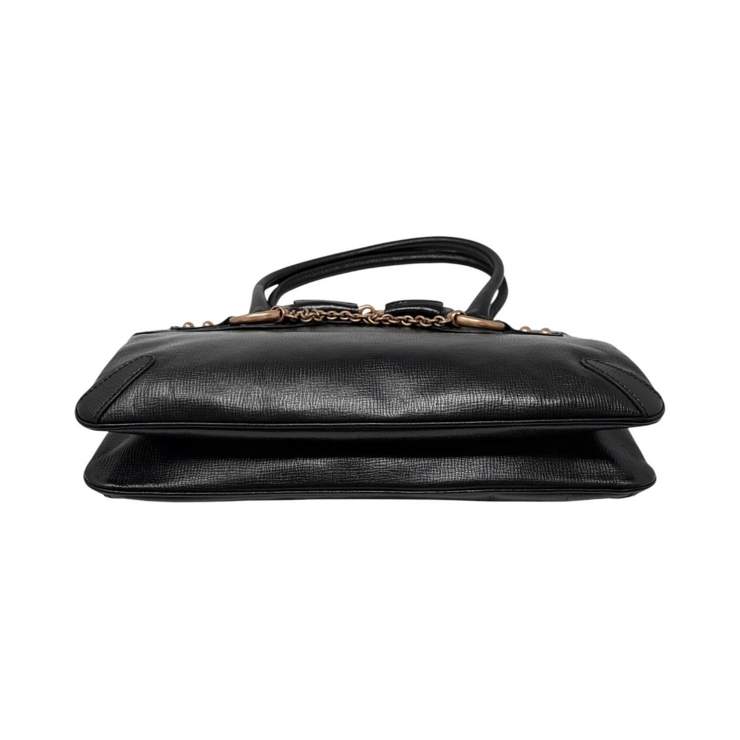 GUCCI Vintage Horsebit Chain Shoulder Tote Bag Black Gold Leather 902057