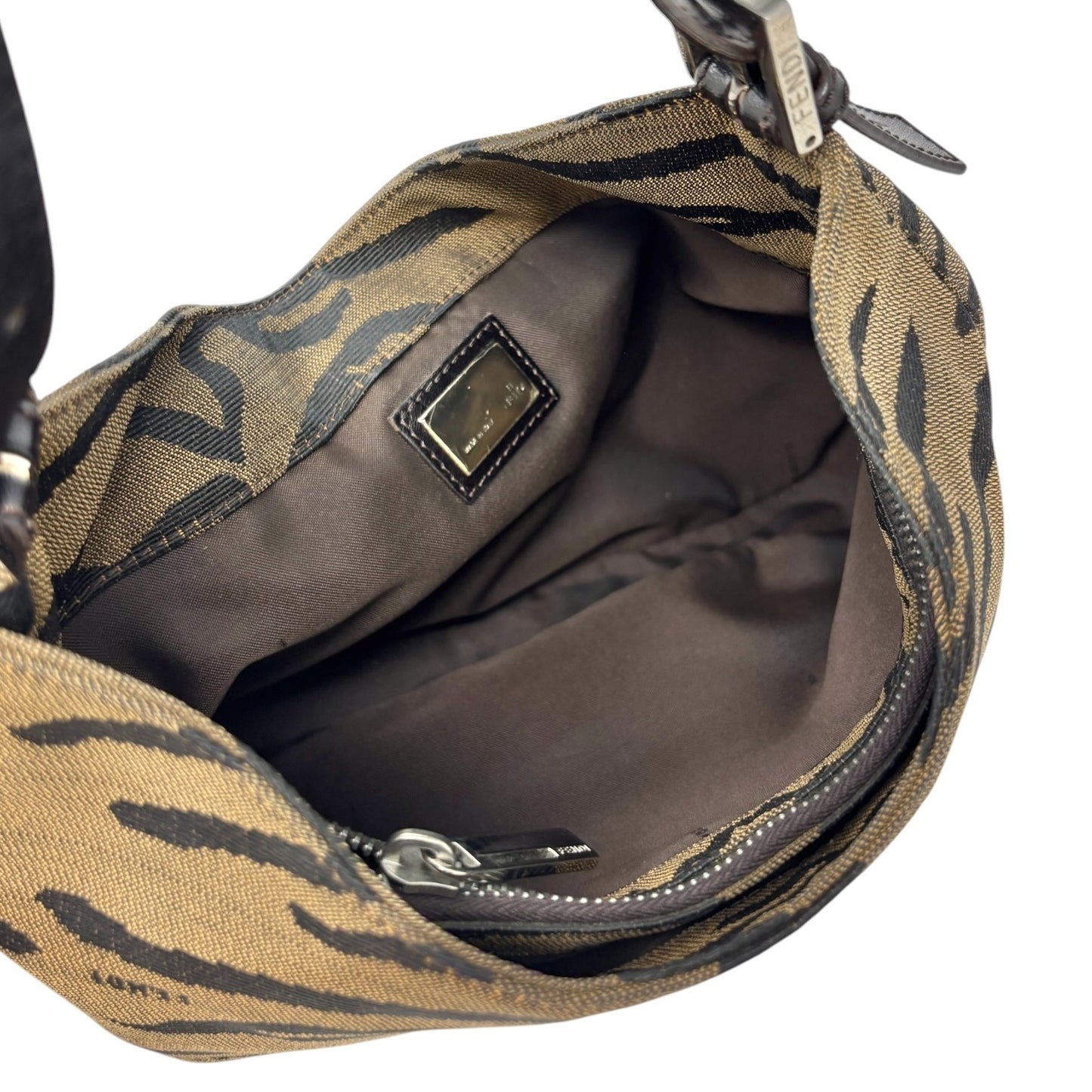 FENDI Vintage FF Logo Mamma Baguette Hobo Shoulder Bag Brown Cotton 902574