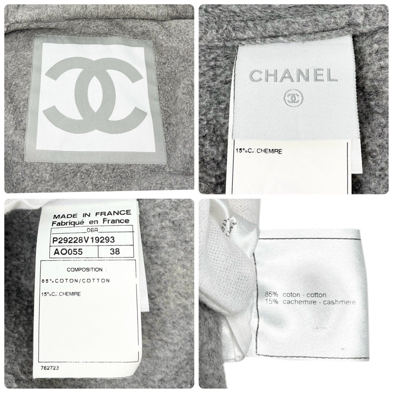 CHANEL Sport Vintage 06A CC Logo Trim Jacket #38 Zip Pocket Gray Black Cotton