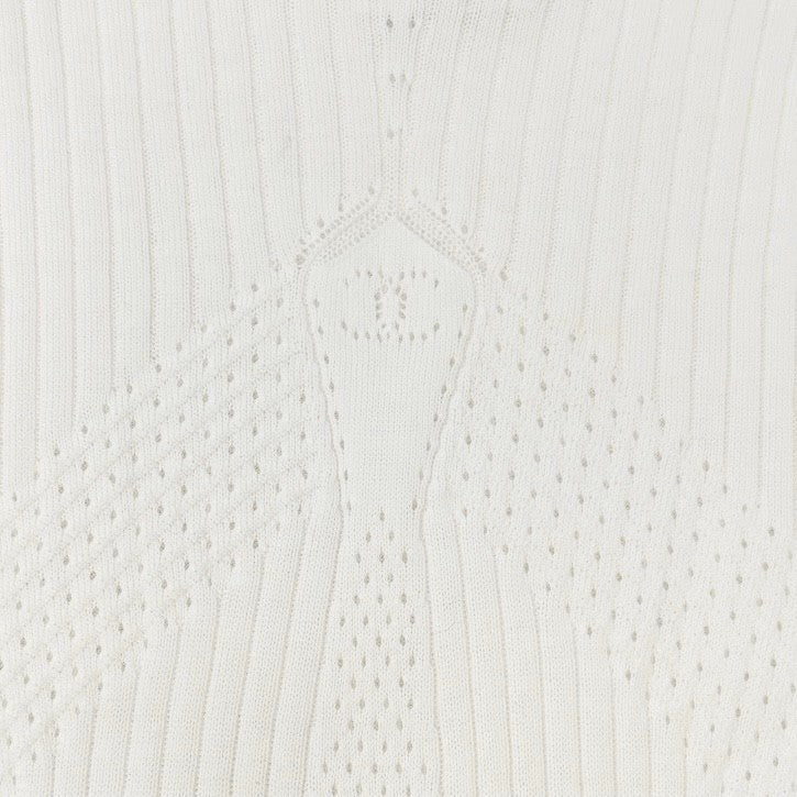 CHANEL Vintage 04P CC Mark Logo Knit T-shirt Top Rib Short Sleeve White Cotton