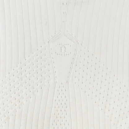 CHANEL Vintage 04P CC Mark Logo Knit T-shirt Top Rib Short Sleeve White Cotton