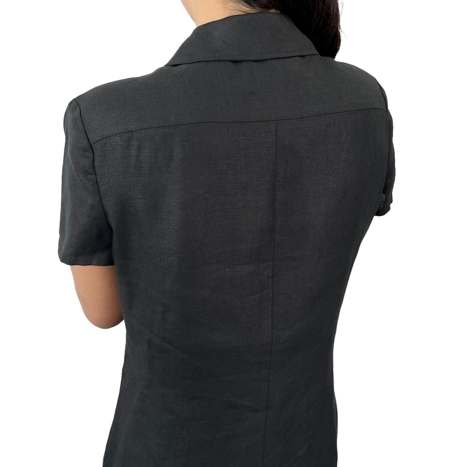 CHANEL Vintage 97P CC Logo Button Linen Shirt Dress One-piece #36 Black 902560