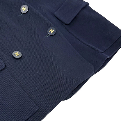 CHANEL Vintage 94A CC Logo Button Jacket #38 Blue Gold Wool Pockets 901975