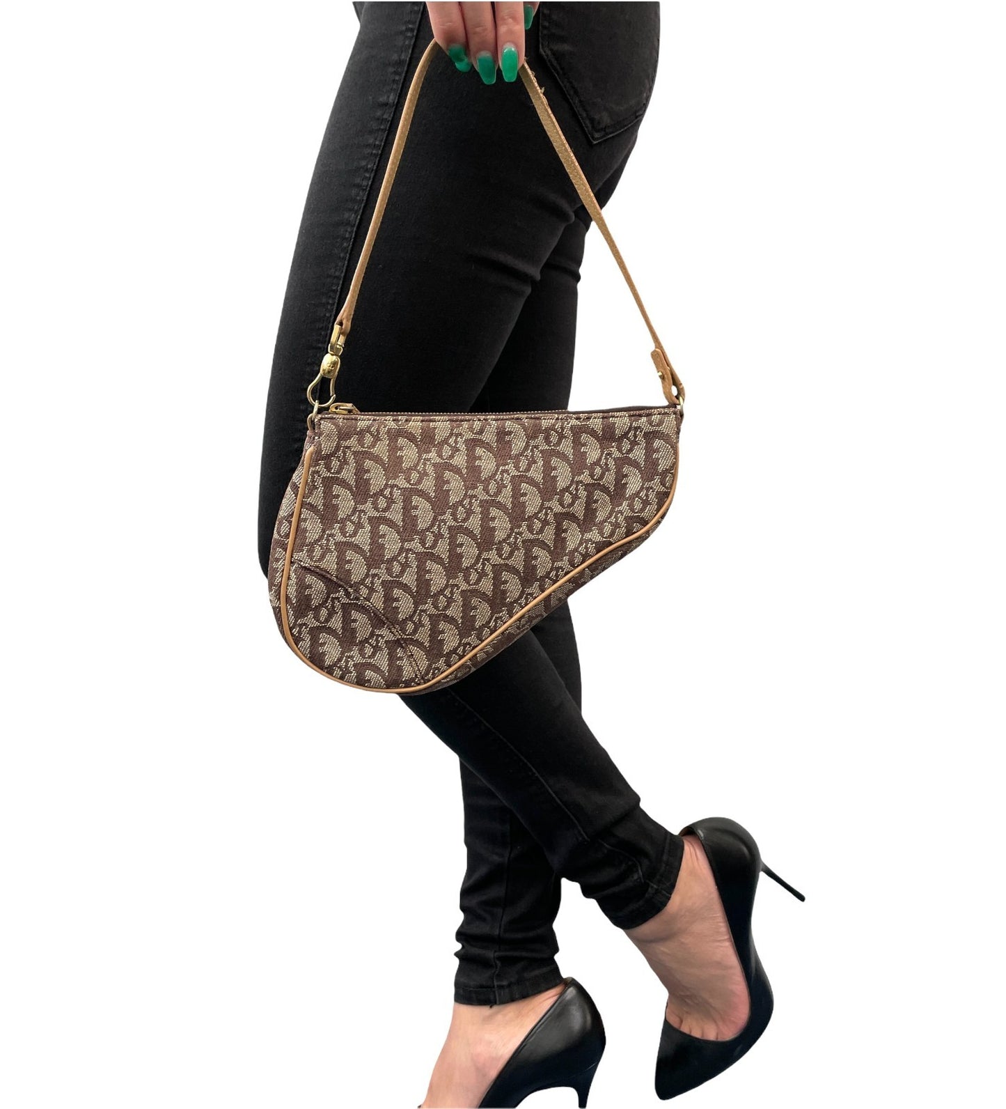 Christian Dior Vintage 2001 Trotter Monogram Mini Saddle Bag Brown Canvas Leathe