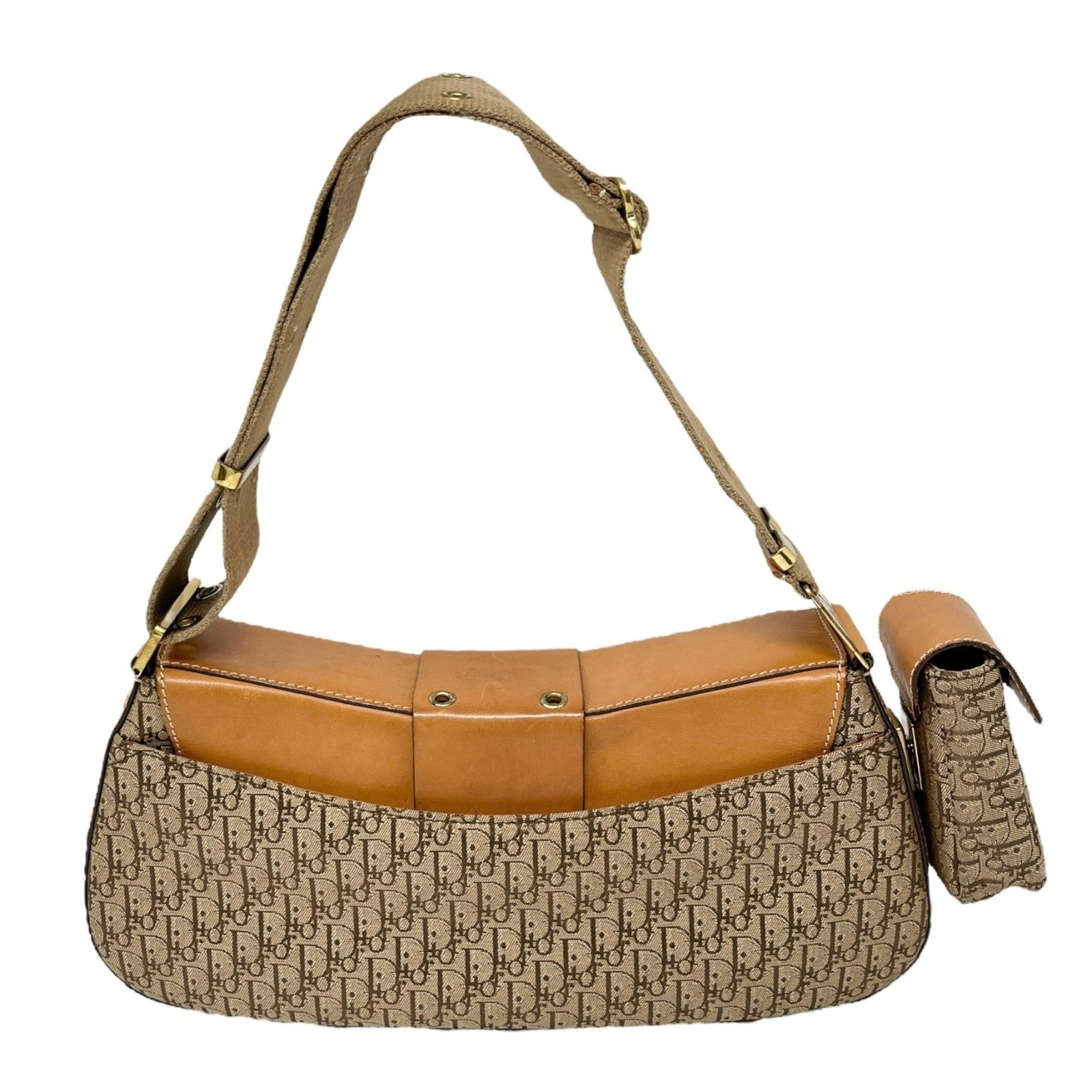 Christian Dior Vintage Trotter Monogram Street Chic Columbus Shoulder Bag Beige