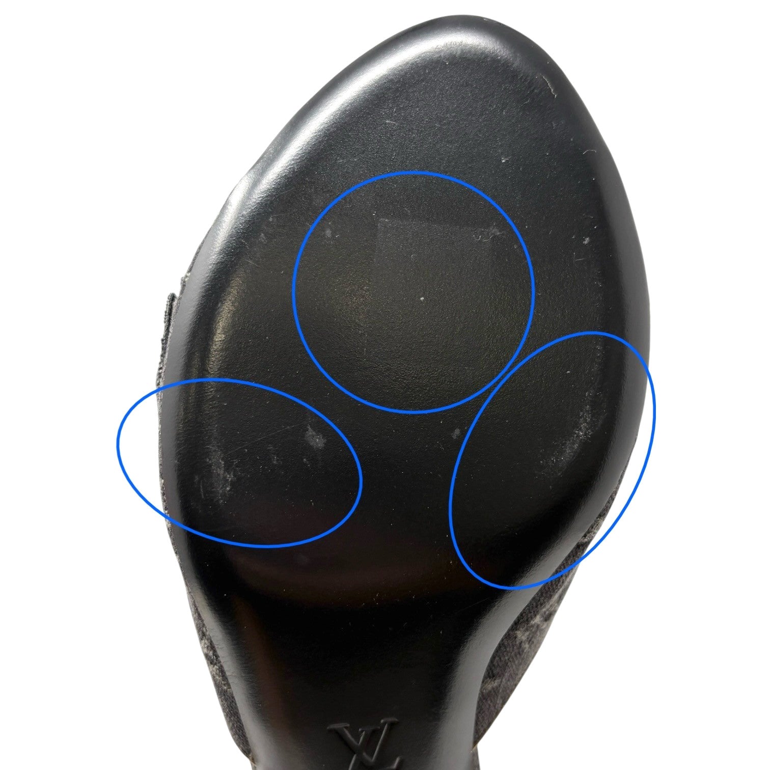 LOUIS VUITTON Vintage Monogram Denim Heels Sandals #36.5 Black Gold Corsage