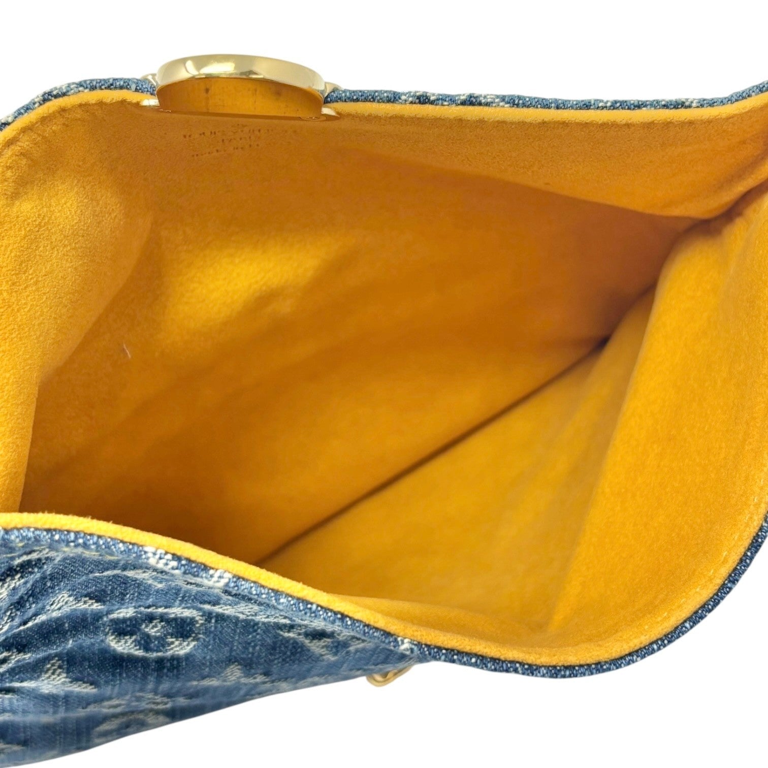 LOUIS VUITTON Vintage Monogram Denim Pochette Plat Clutch Bag Blue Gold