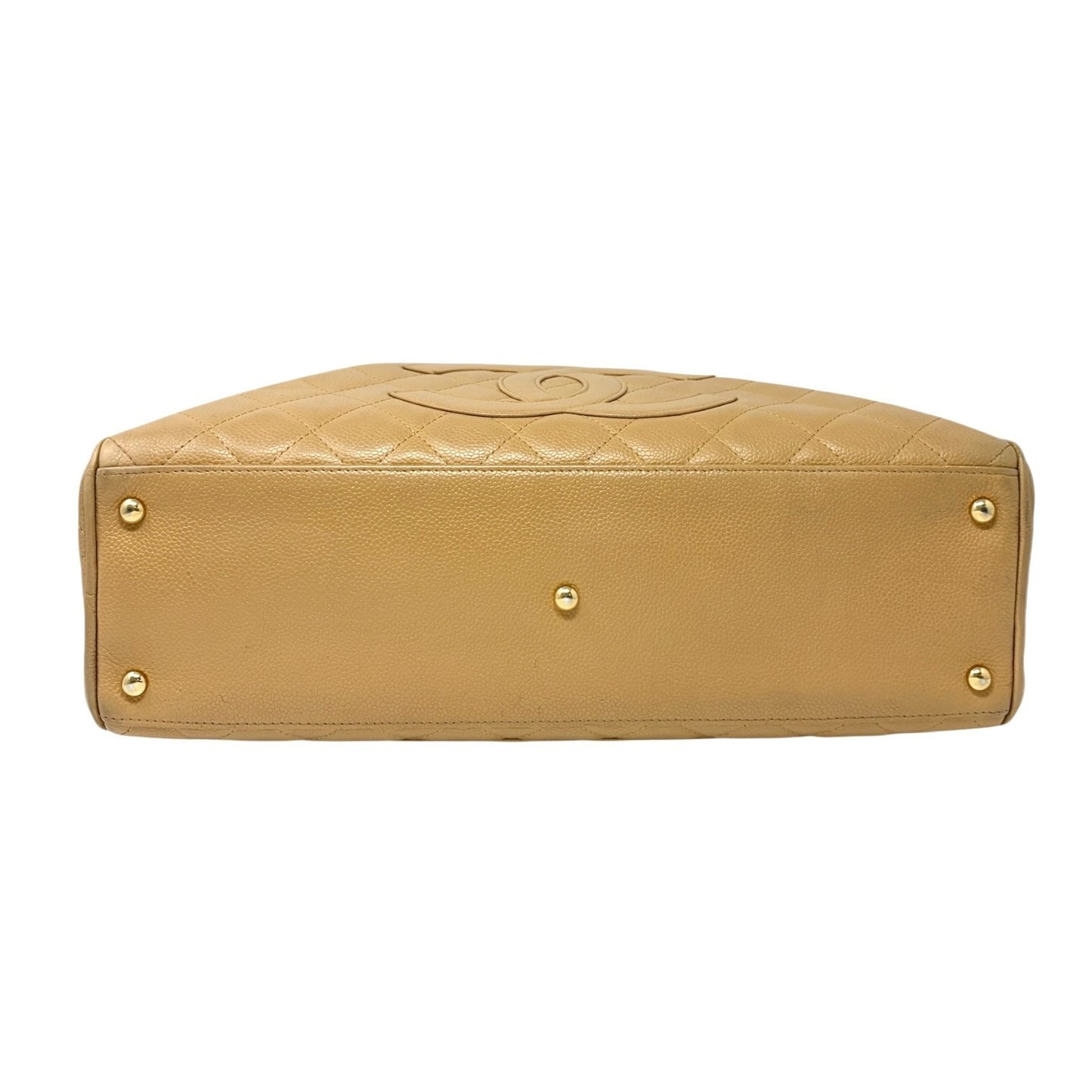 CHANEL Vintage Big CC Logo Quilted Leather Boston Bowling Bag Beige Gold Stitch