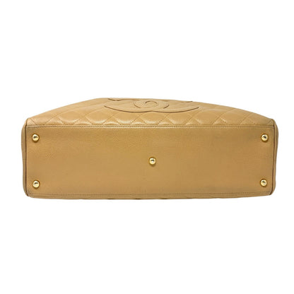 CHANEL Vintage Big CC Logo Quilted Leather Boston Bowling Bag Beige Gold Stitch