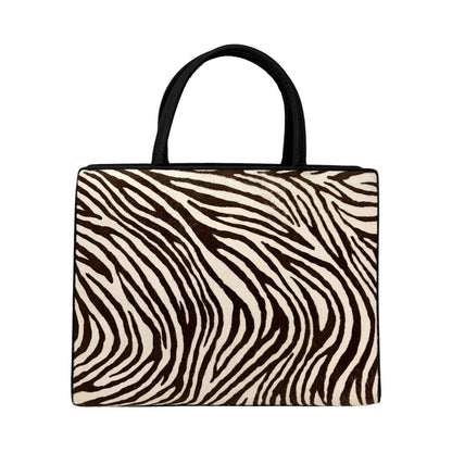 Christian Dior Vintage Logo Charm Zebra Pony Calf Hair Handbag Black 902383