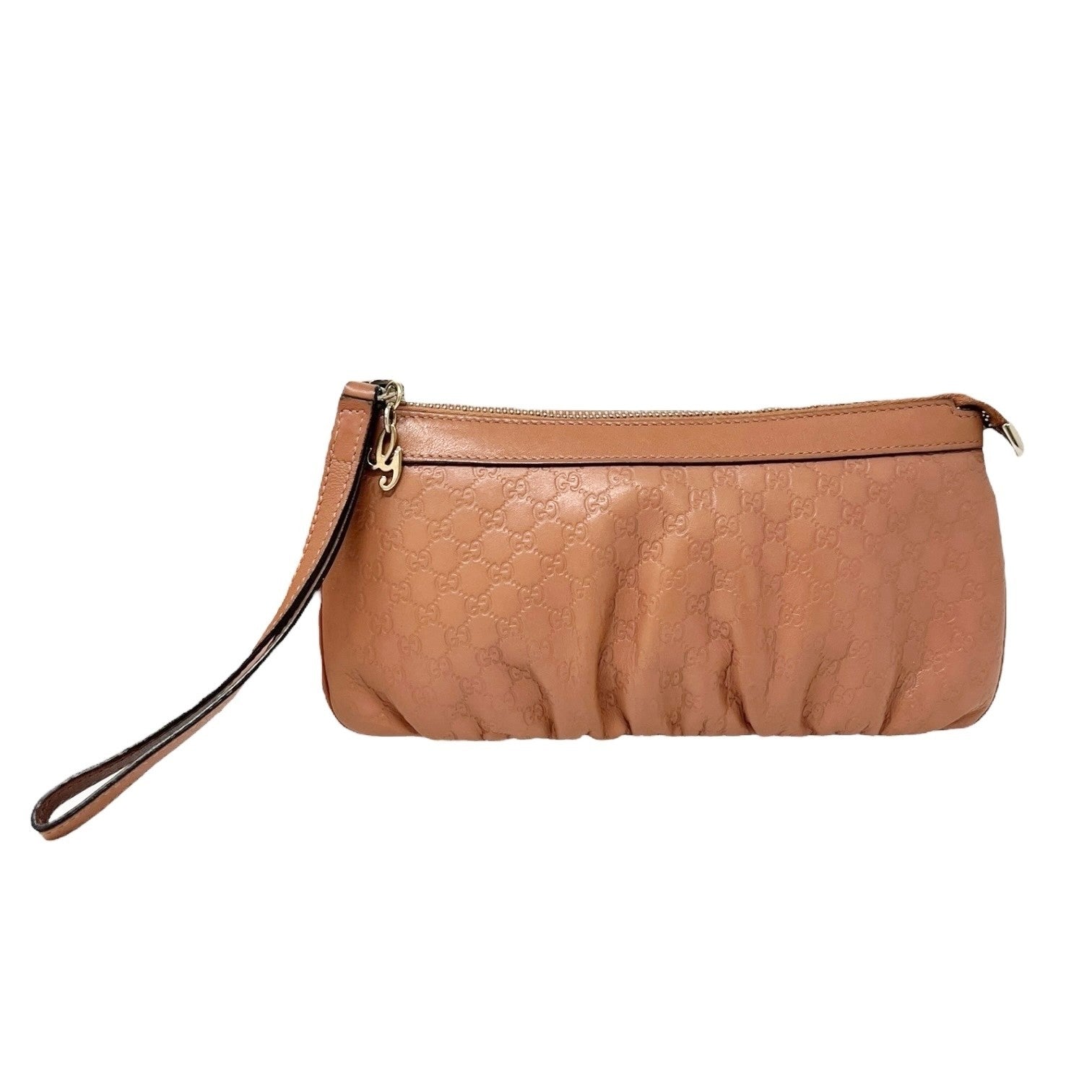 GUCCI Vintage GG Monogram Mini Clutch Bag Wallet Orange Gold Leather Cotton