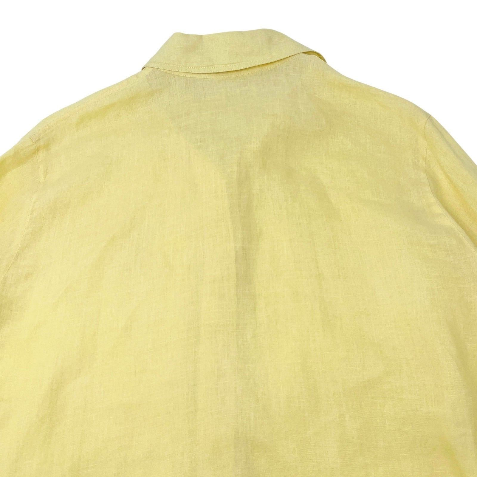 HERMES Vintage Logo Button Up Shirt Top #38 Long Sleeve Yellow White Linen