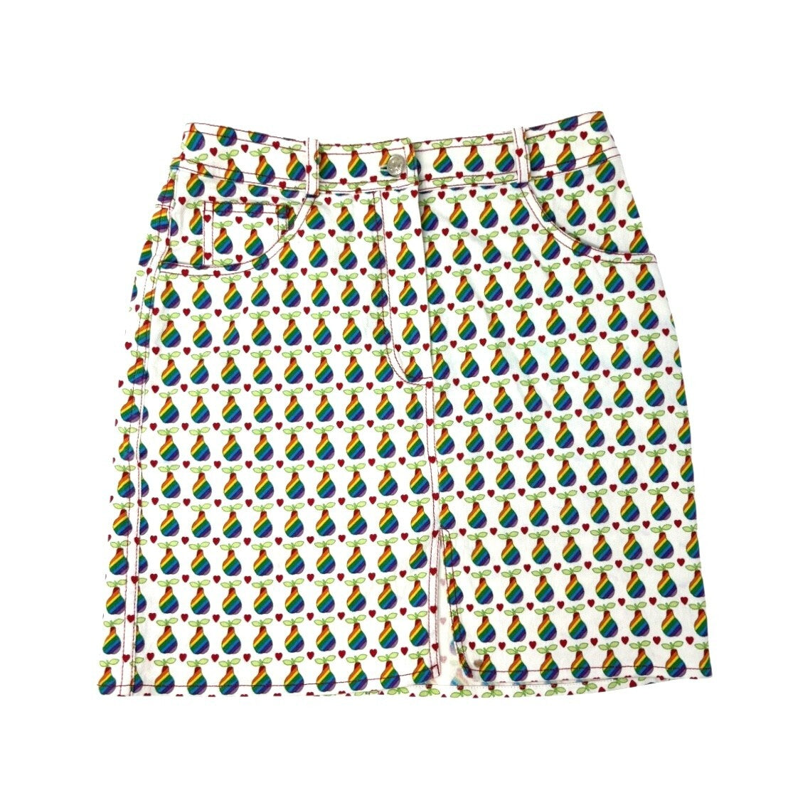 Christian Dior Vintage 2002 Logo Short Skirt #36 Cotton White Multicolor Pear