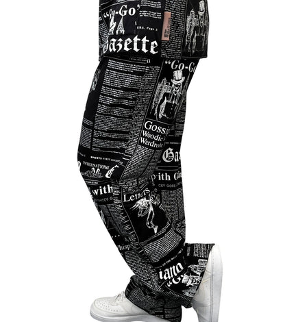 John Galliano Vintage Newspaper Print Hoodie Top Pants Set #XS Black 902549