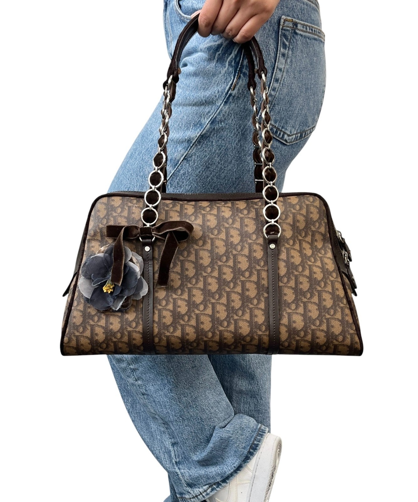 Christian Dior Vintage 2005 Trotter Monogram Romantique Shoulder Bag Brown PVC