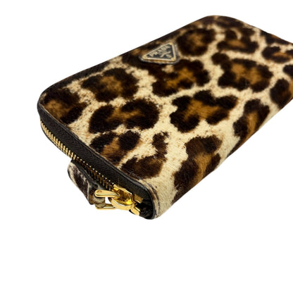 PRADA Vintage Triangle Logo Leopard Pony Calf Hair Wallet Brown Beige 902026