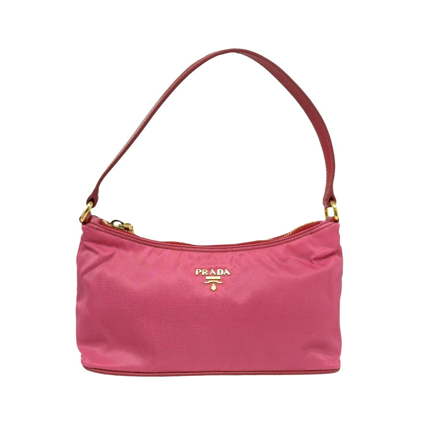 PRADA Vintage Logo Tessuto Nylon Shoulder Mini Bag Pochete Pink Gold