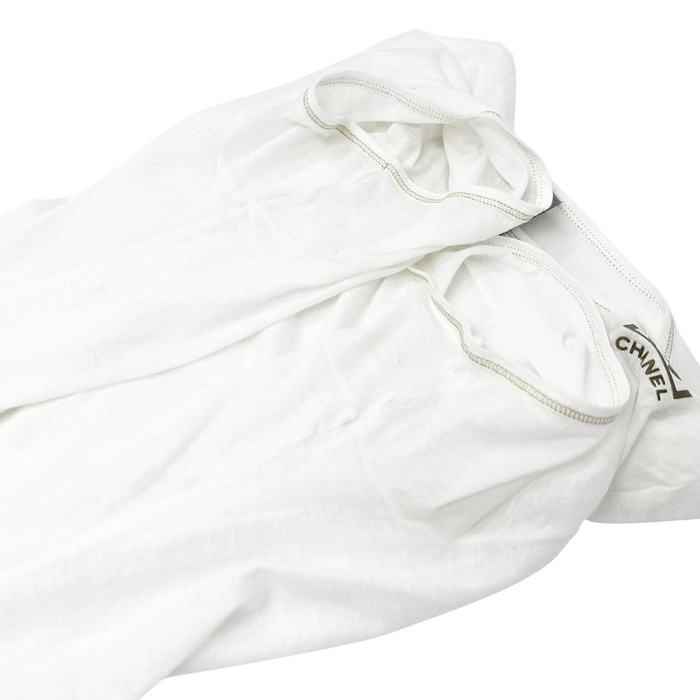 CHANEL Sport Vintage 06P CC Logo T-shirt Top #42 White Gold Cotton Frill