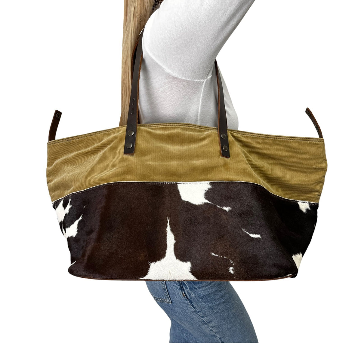 miu miu Vintage Pony Calf Hair Shoulder Bag Brown Beige White Corduroy 902372