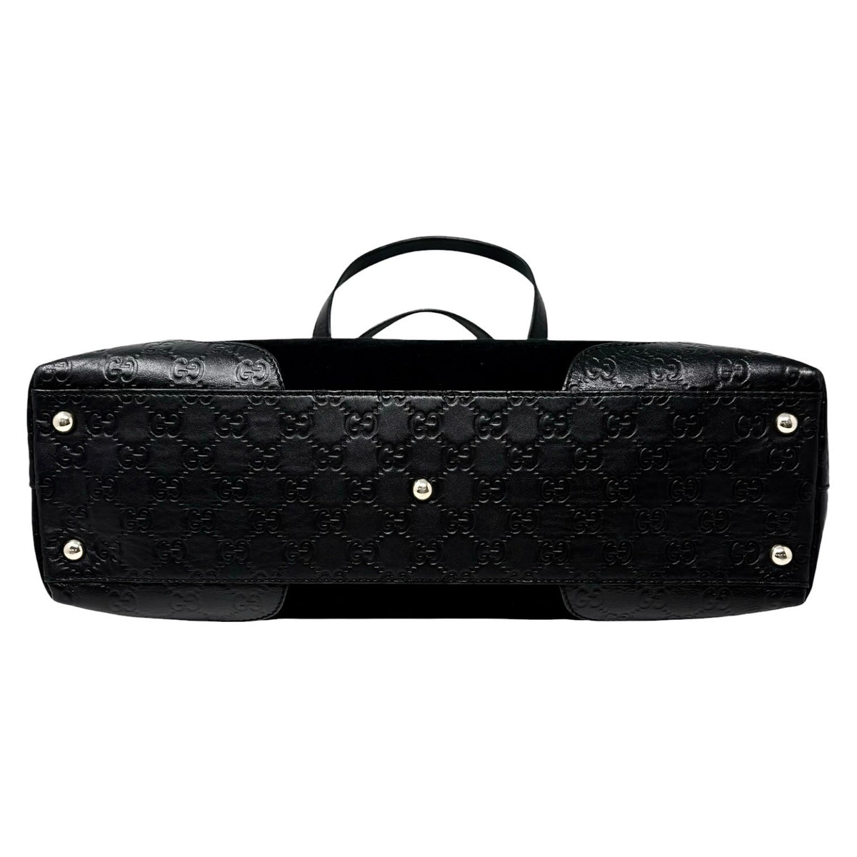 GUCCI Vintage GG Monogram Shoulder Top Handle Bag Black Gold Suede 902331