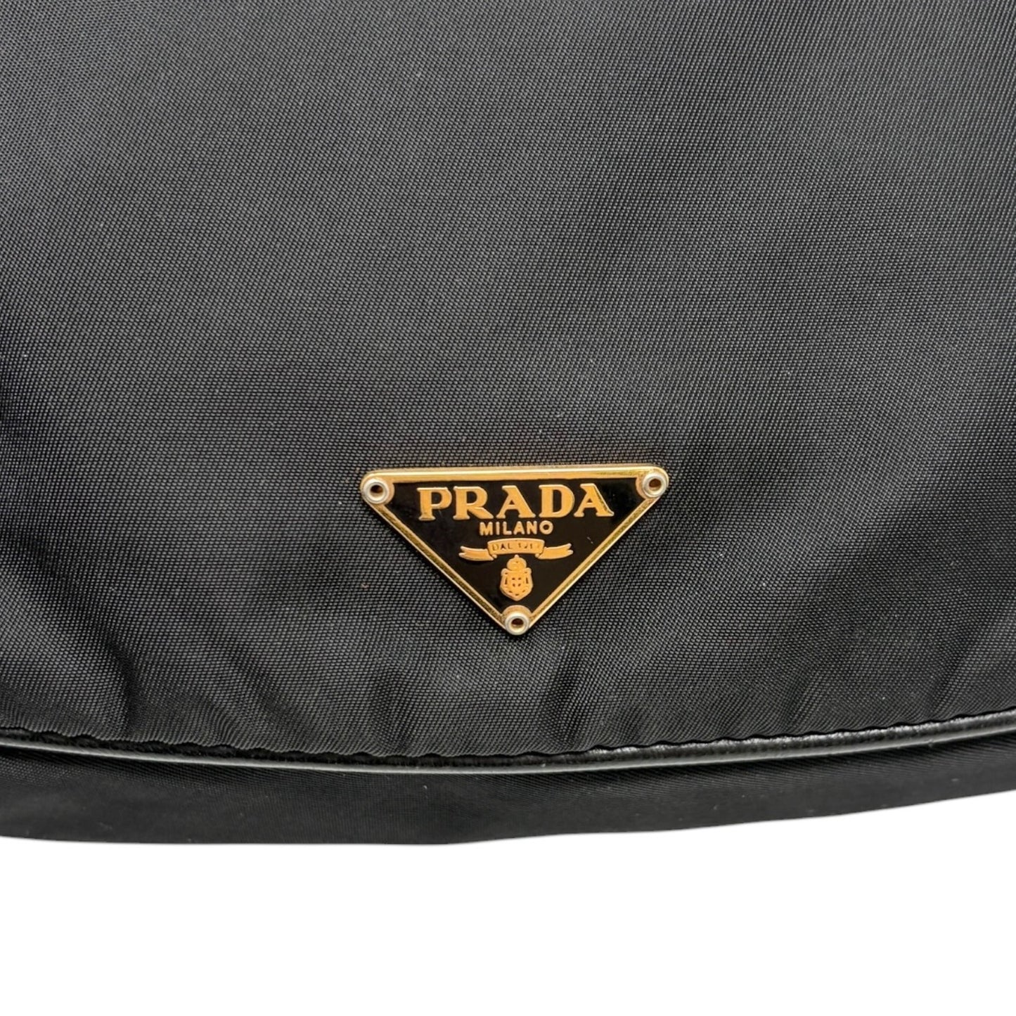 PRADA Vintage Mini Shoulder Nylon Bag Handbag Pochette Black Gold Logo