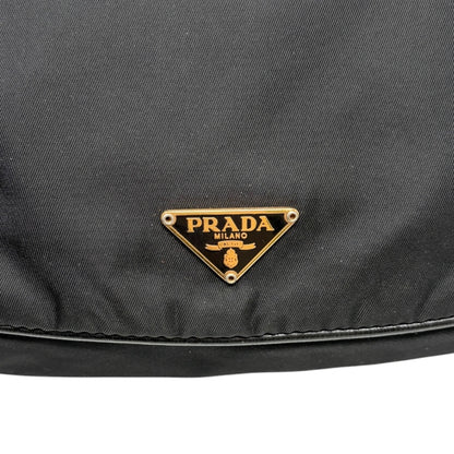 PRADA Vintage Mini Shoulder Nylon Bag Handbag Pochette Black Gold Logo