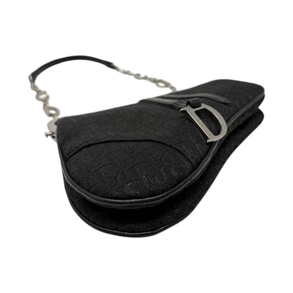 Christian Dior Vintage 2003 Trotter Monogram Chain Mini Saddle Bag Black 902379