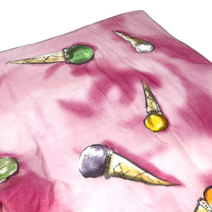 CHANEL Vintage Logo Ice Cream Print Wrap Pareo Big Scarf Dress Cotton Pink