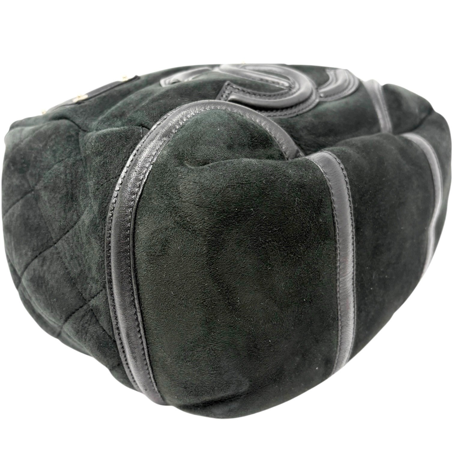 CHANEL Vintage 2006 CC Logo Shearling Tote Bag Handbag Black Gold Suede Mouton