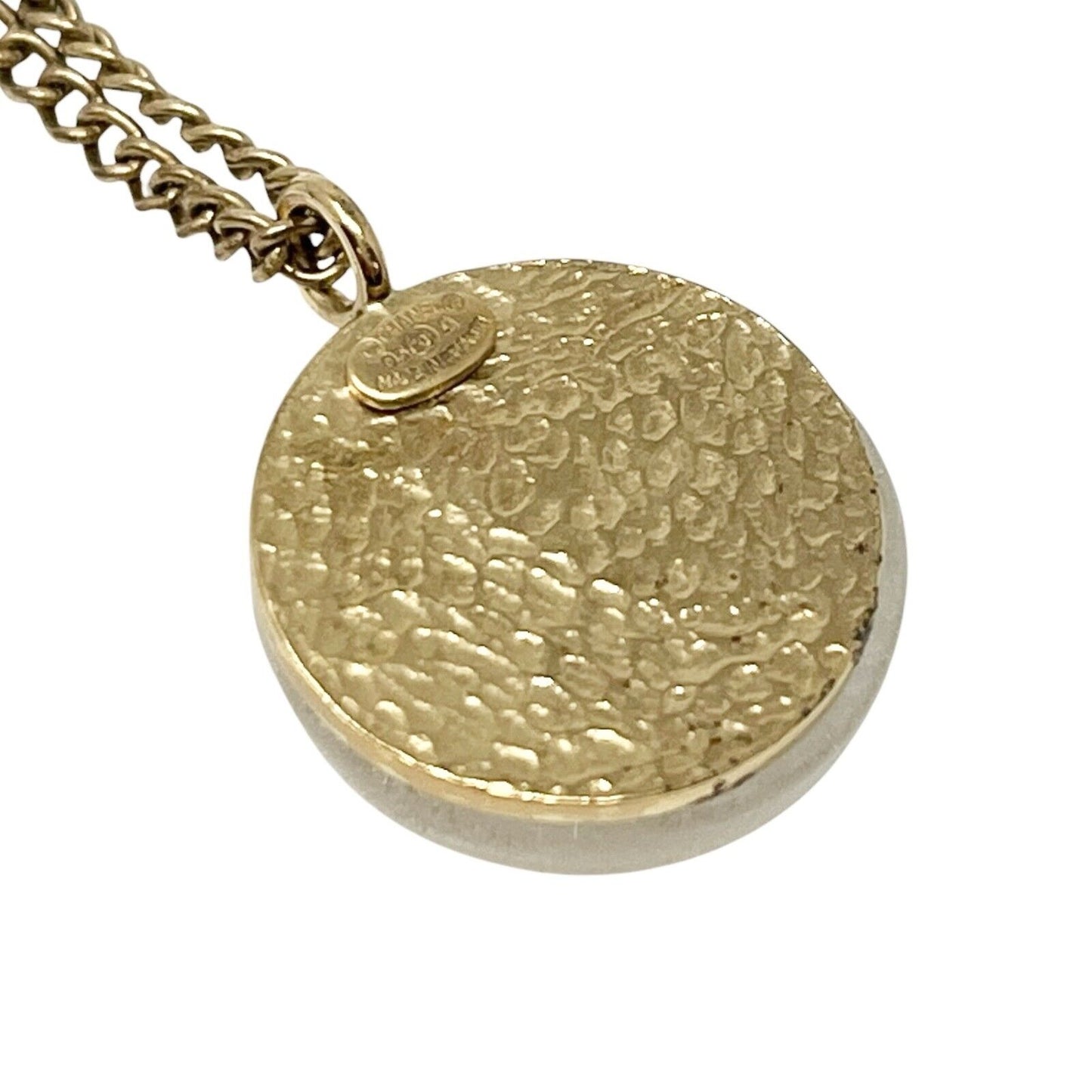 CHANEL Vintage 03A CC Mark Logo Pendant Necklace Fashion Accessory Gold White