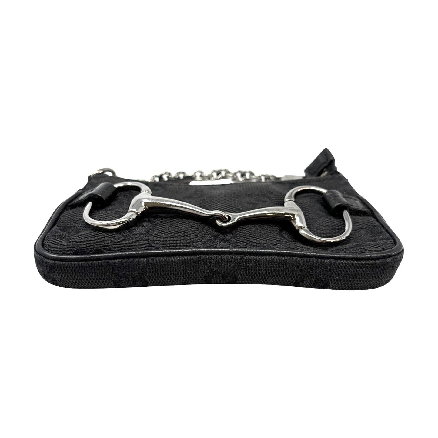GUCCI Vintage GG Monogram Horsebit Micro Pouch Coin Purse Black Silver 902090