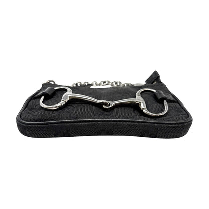 GUCCI Vintage GG Monogram Horsebit Micro Pouch Coin Purse Black Silver 902090