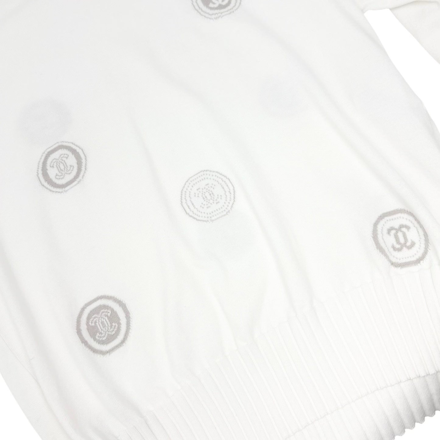 CHANEL Vintage 01P CC Stamp Logo Long Sleeve Shirt Top #38 White Greige 902431